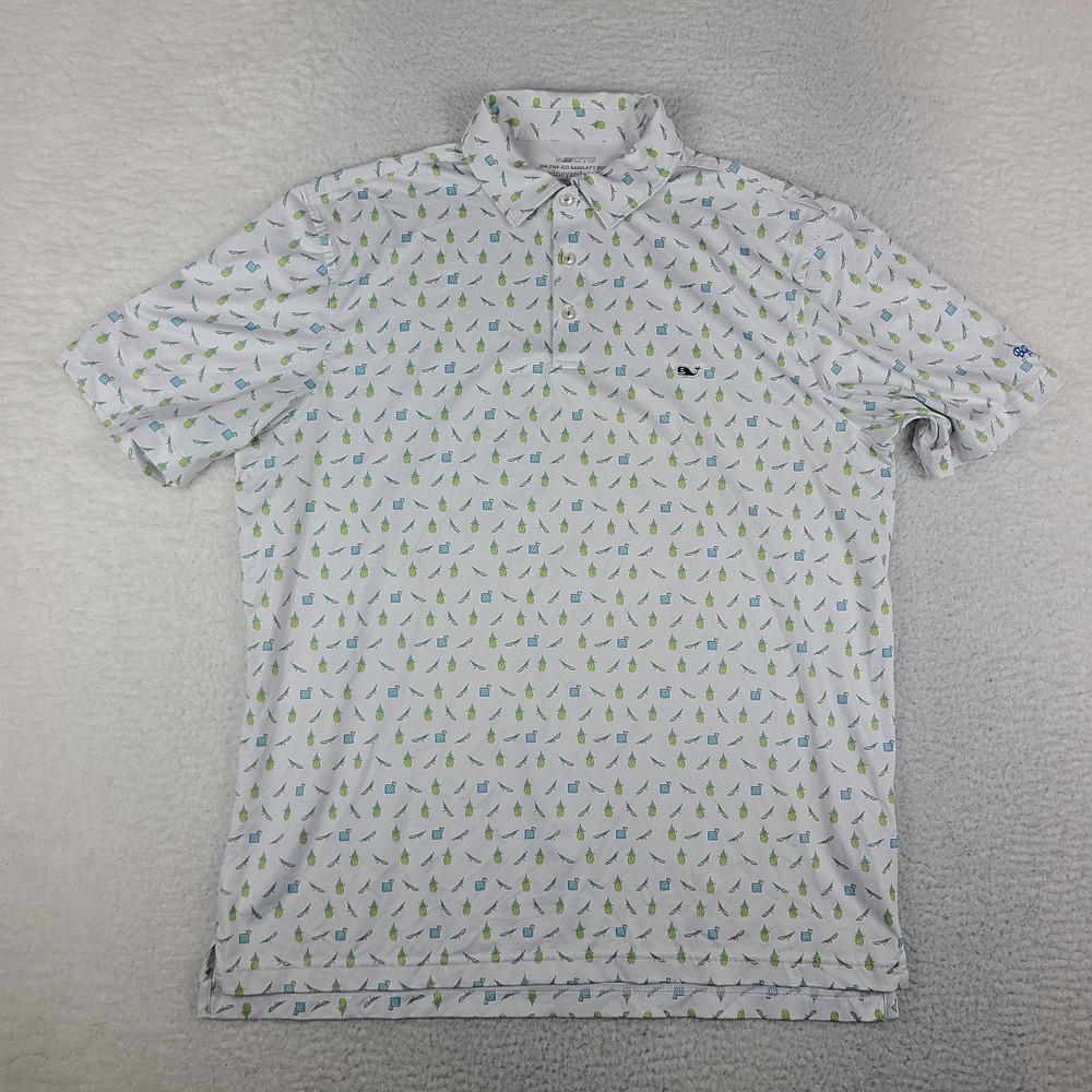 Vineyard Vines Polo Shirt Men Large White Yellow Pineapple On The Go Performance